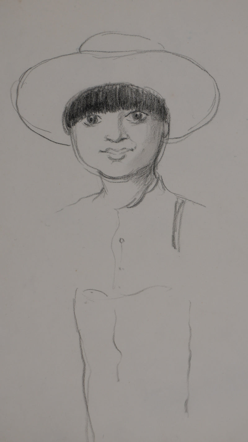 Georges MANZANA-PISSARRO : La jeune fille au chapeau, Dessin original