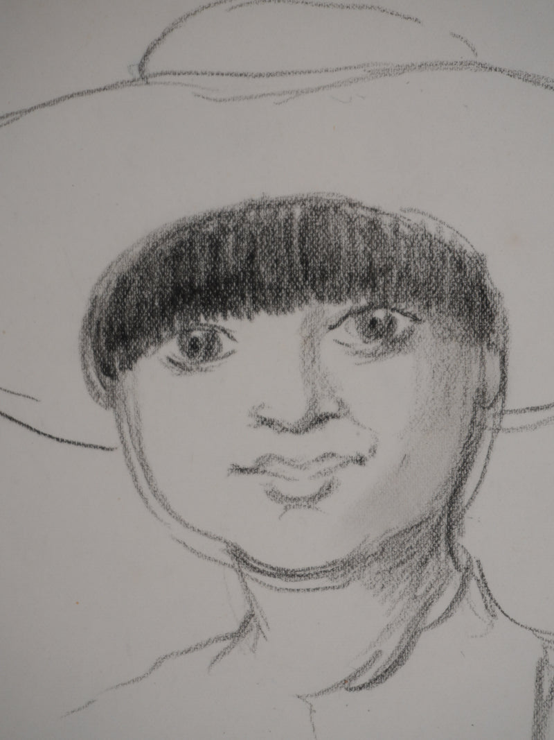 Georges MANZANA-PISSARRO : La jeune fille au chapeau, Dessin original