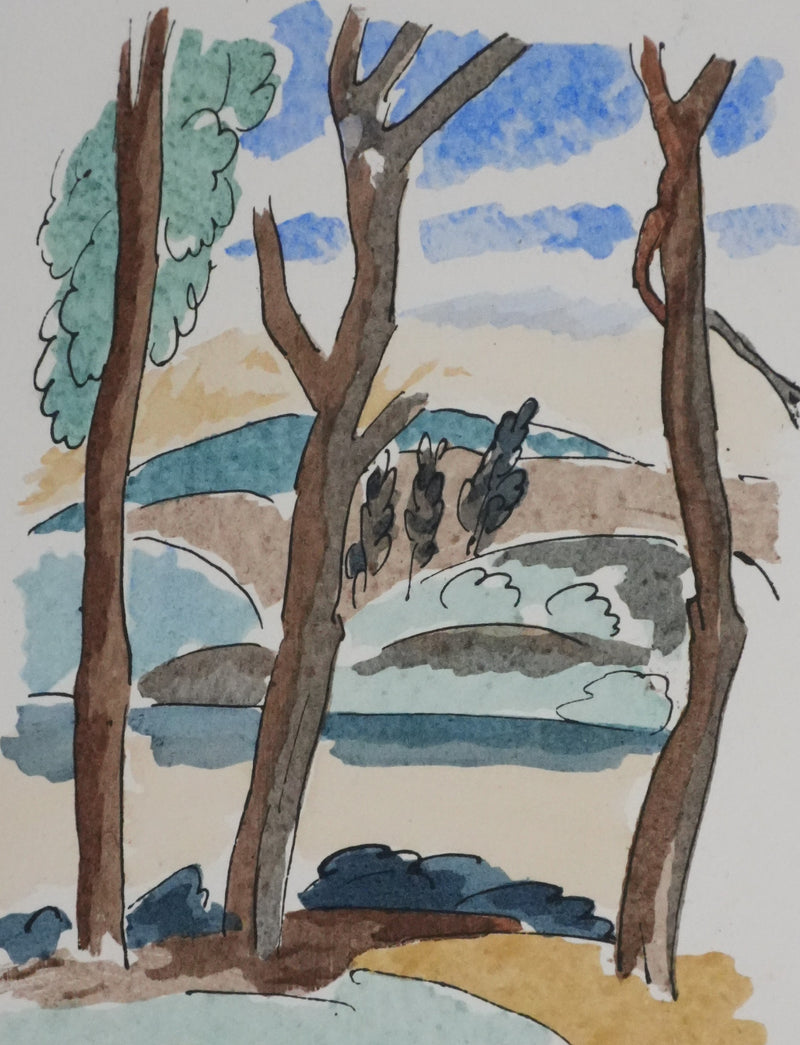 Adolphe FEDER : Paysage forestier, Lithographie originale signée