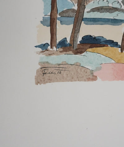 Adolphe FEDER : Paysage forestier, Lithographie originale signée