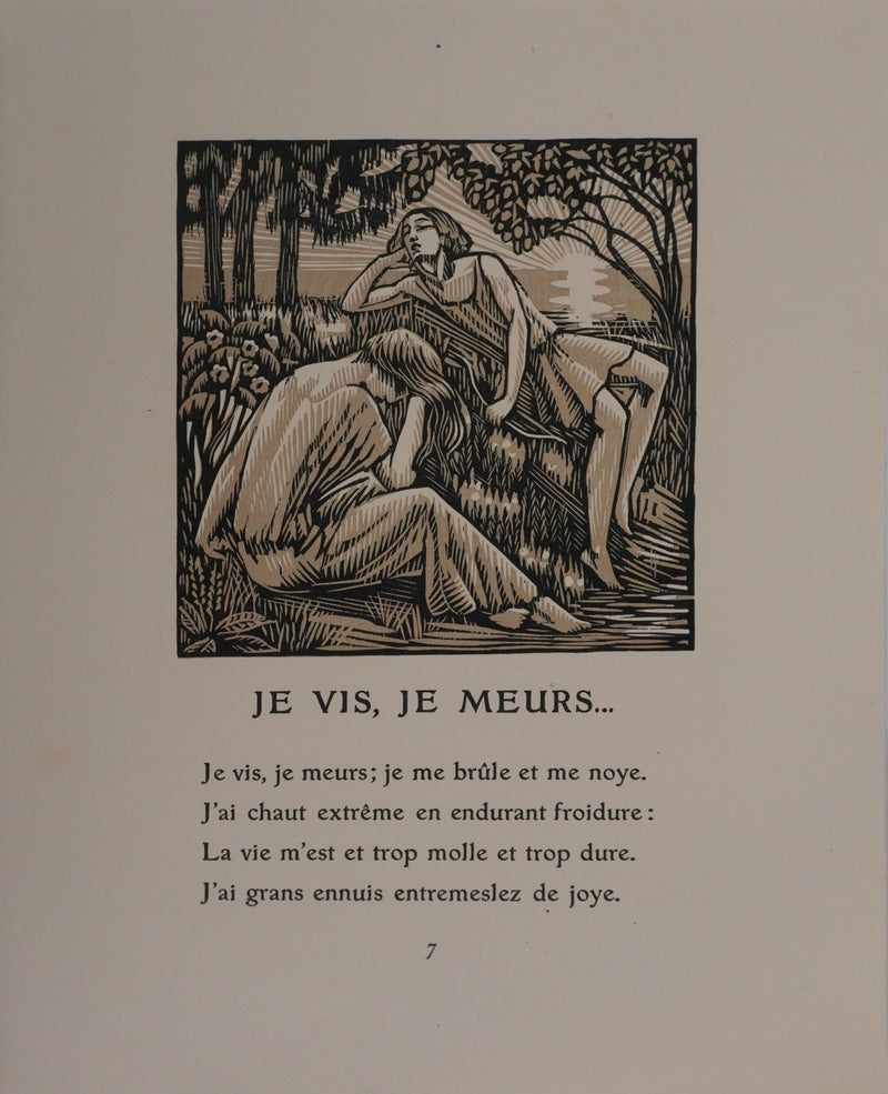 Raphaël DROUART : Moment de nostalgie dans le jardin, Gravure sur bois originale