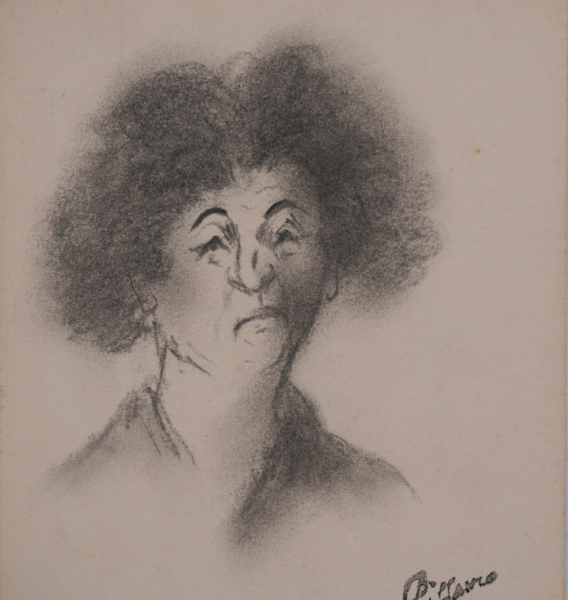 Georges MANZANA-PISSARRO : La dame aux cheveux bouclés, Dessin original signé
