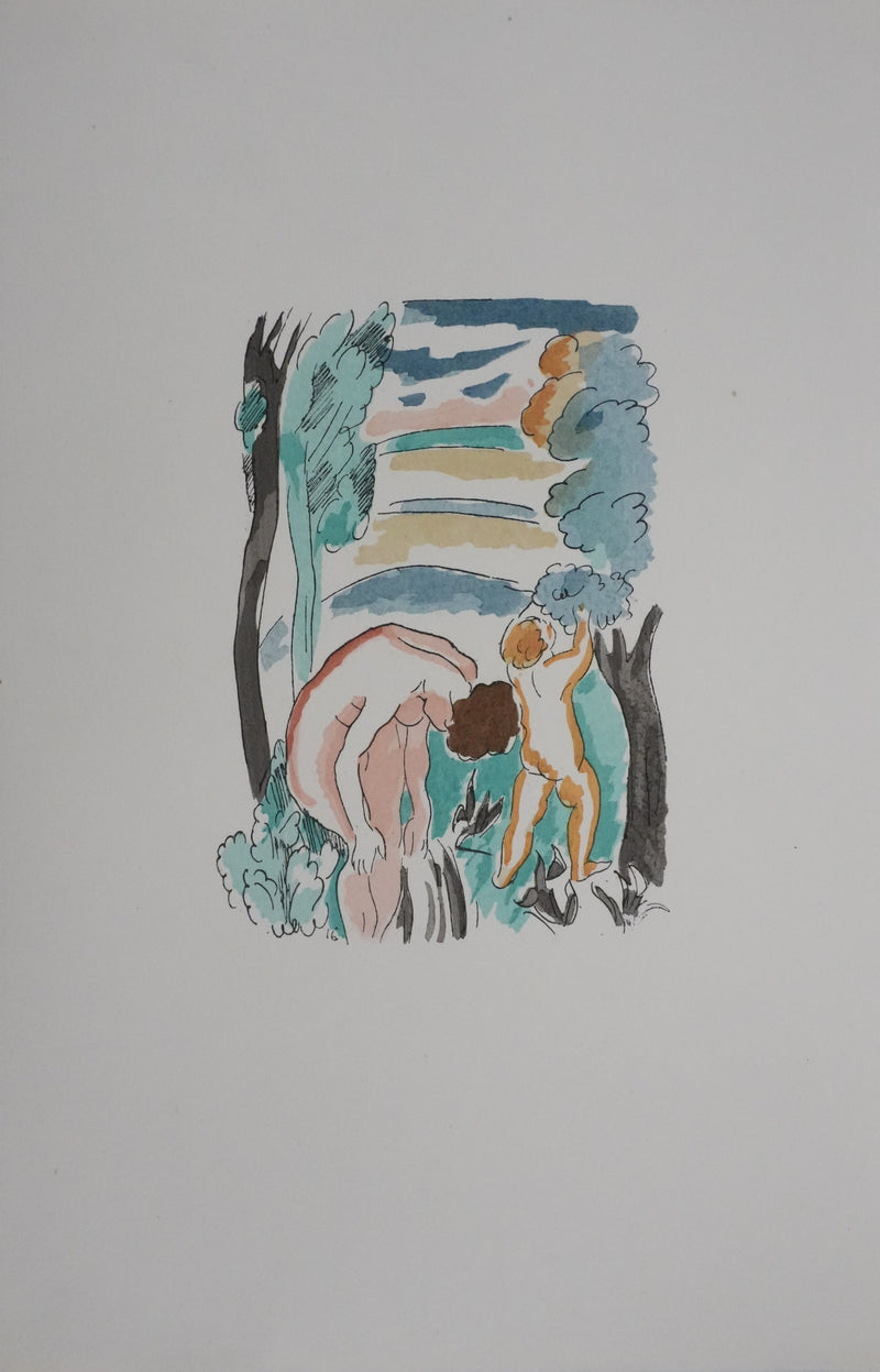 Adolphe FEDER : Personnages dans la foret, Lithographie originale signée