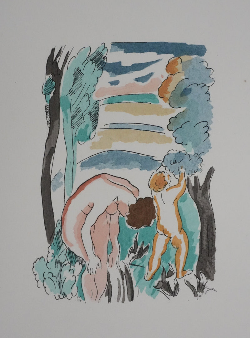 Adolphe FEDER : Personnages dans la foret, Lithographie originale signée