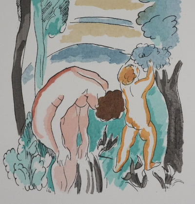 Adolphe FEDER : Personnages dans la foret, Lithographie originale signée