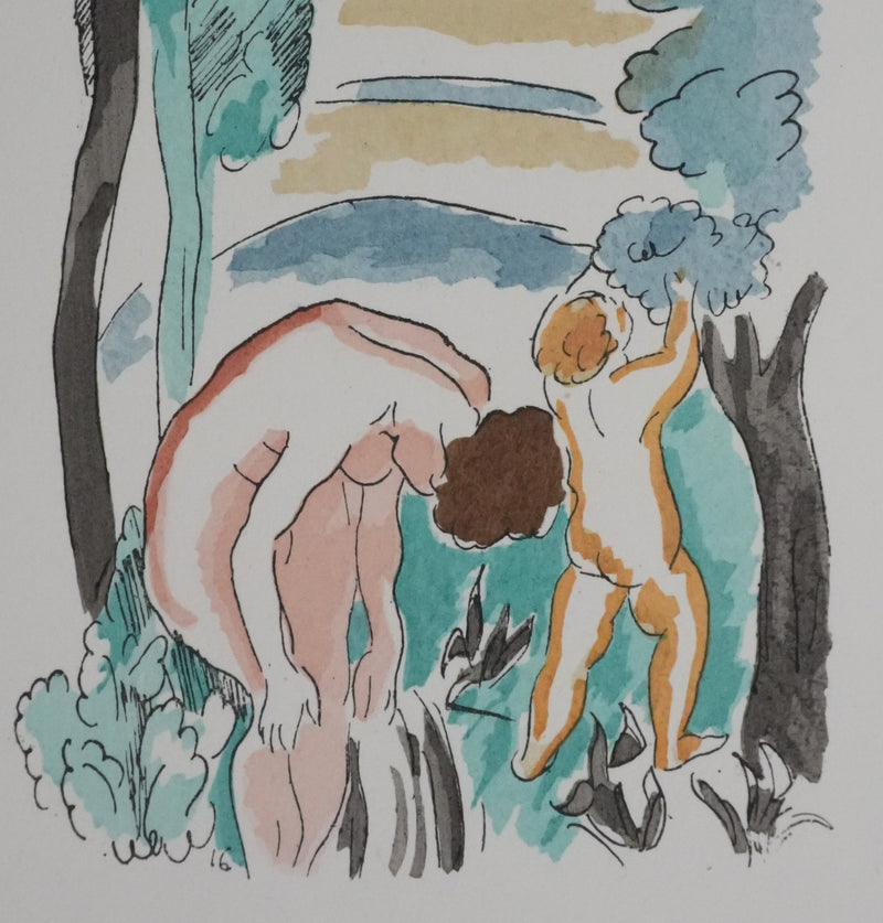 Adolphe FEDER : Personnages dans la foret, Lithographie originale signée