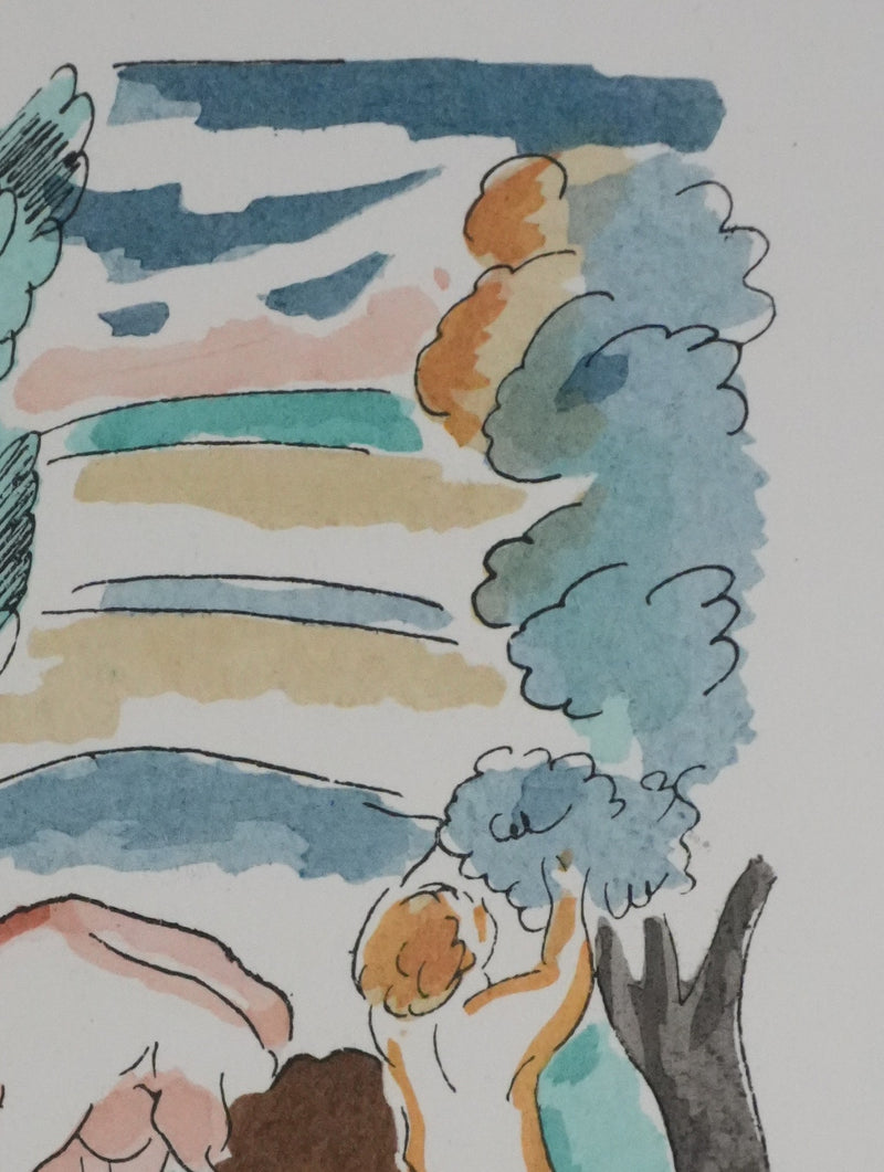 Adolphe FEDER : Personnages dans la foret, Lithographie originale signée