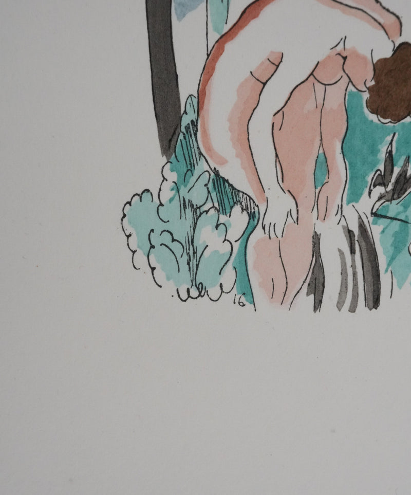 Adolphe FEDER : Personnages dans la foret, Lithographie originale signée