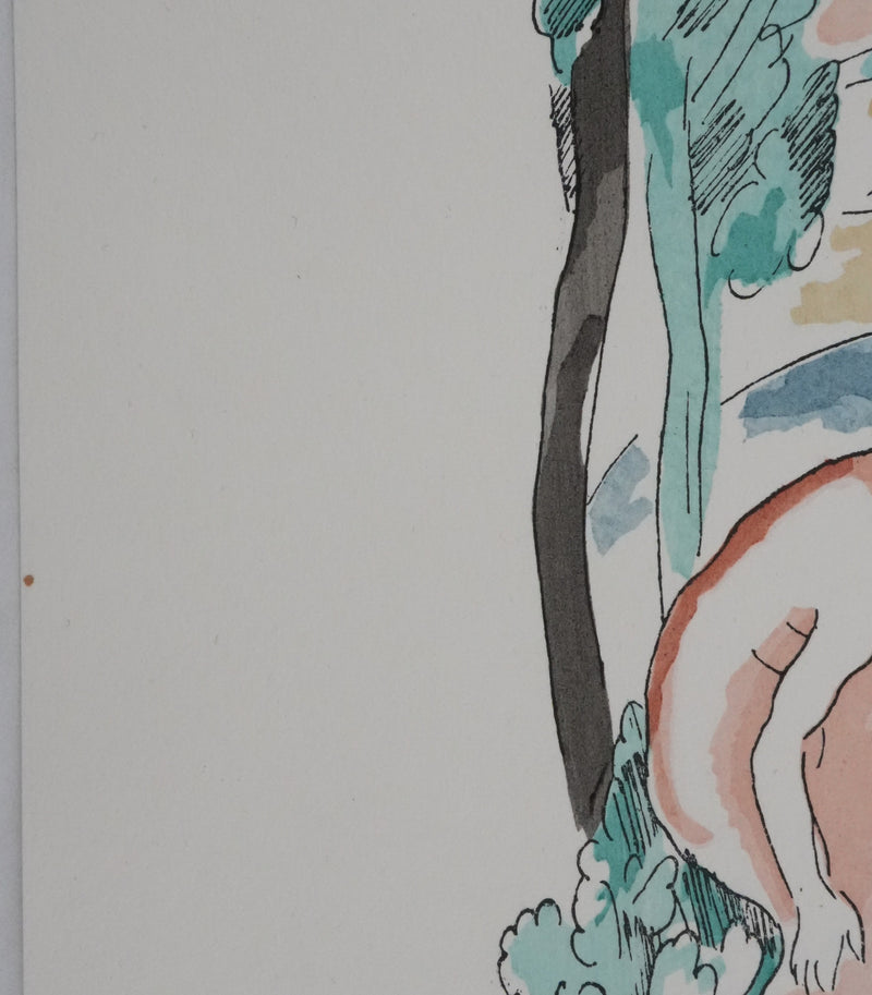 Adolphe FEDER : Personnages dans la foret, Lithographie originale signée