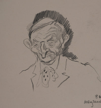 Georges MANZANA-PISSARRO : Hôtel Drouot, L'acheteur, Dessin original signé