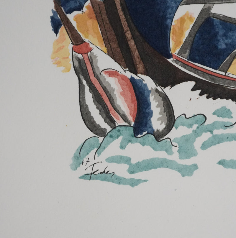 Adolphe FEDER : Navire dans les flots, Lithographie originale signée