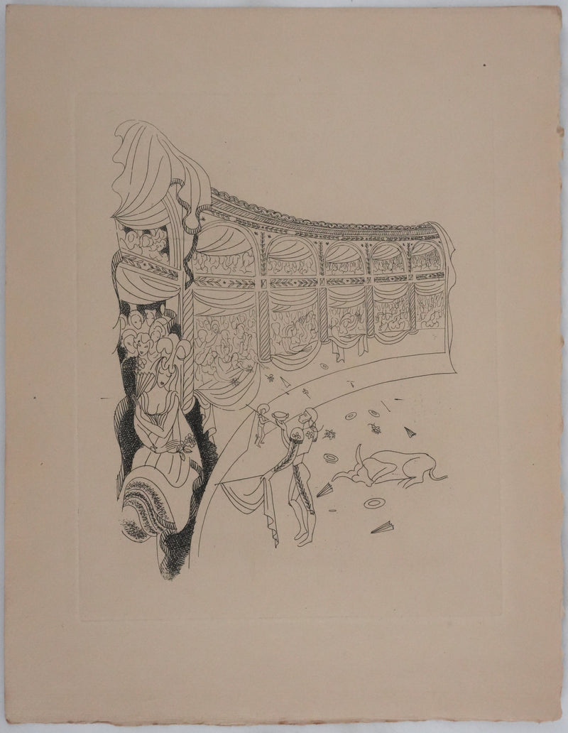 Louis TOUCHAGUES : La corrida, Gravure originale