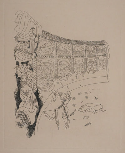 Louis TOUCHAGUES : La corrida, Gravure originale