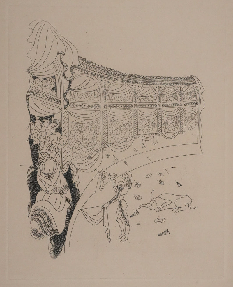 Louis TOUCHAGUES : La corrida, Gravure originale