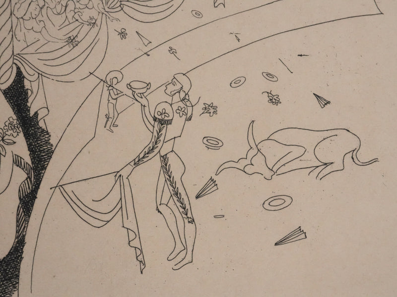 Louis TOUCHAGUES : La corrida, Gravure originale