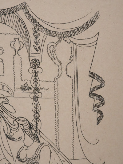 Louis TOUCHAGUES : Discussion près de la fontaine, Gravure originale