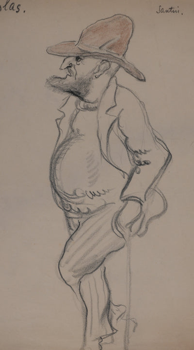 Georges MANZANA-PISSARRO : L'homme au chapeau, Nicolas, Dessin original signé