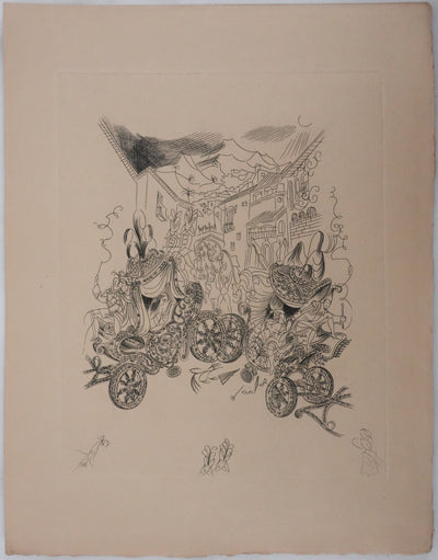 Louis TOUCHAGUES : La parade des carrosses, Gravure originale