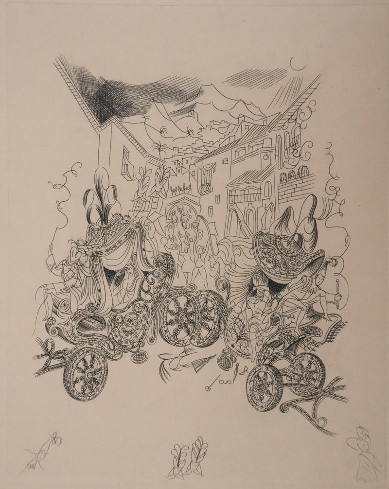 Louis TOUCHAGUES : La parade des carrosses, Gravure originale