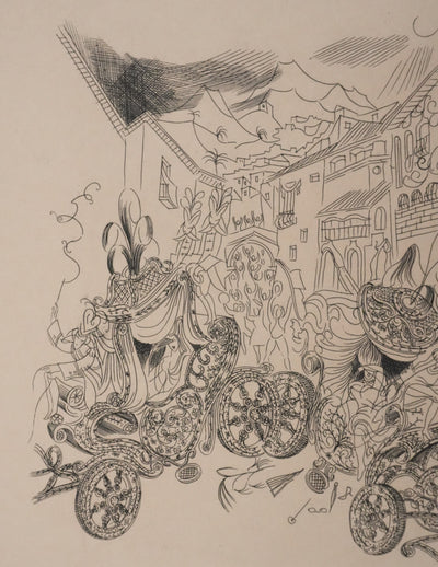 Louis TOUCHAGUES : La parade des carrosses, Gravure originale