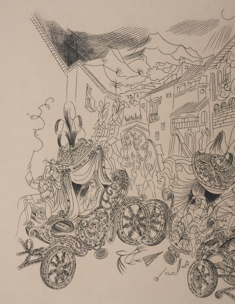 Louis TOUCHAGUES : La parade des carrosses, Gravure originale