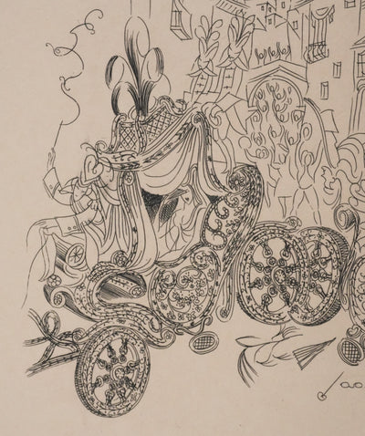Louis TOUCHAGUES : La parade des carrosses, Gravure originale