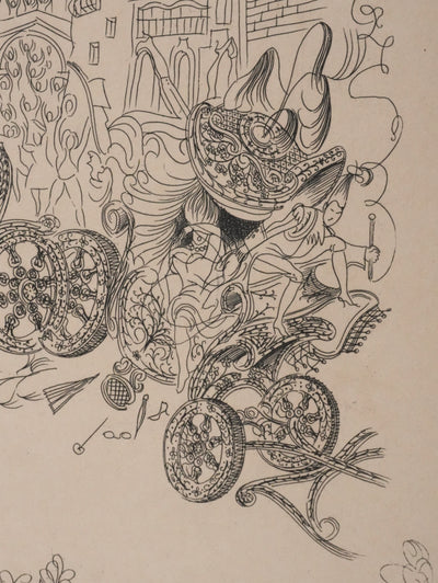Louis TOUCHAGUES : La parade des carrosses, Gravure originale