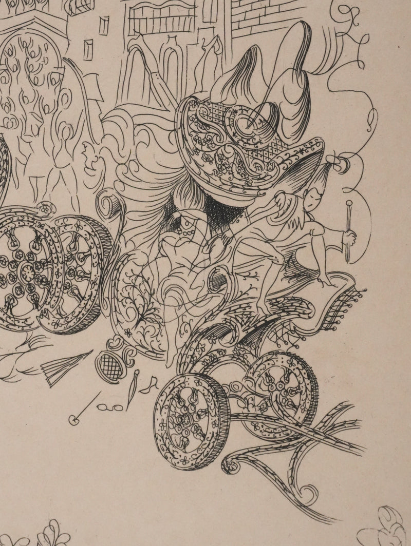 Louis TOUCHAGUES : La parade des carrosses, Gravure originale