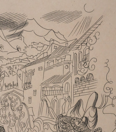 Louis TOUCHAGUES : La parade des carrosses, Gravure originale