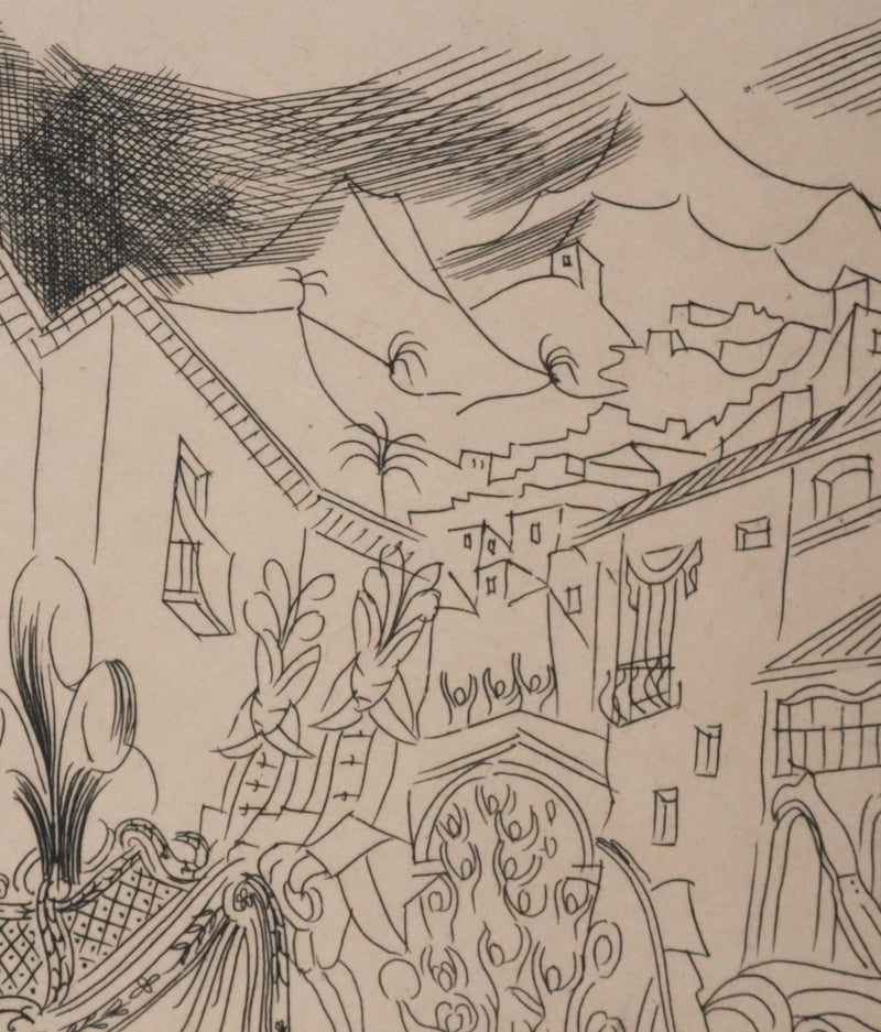 Louis TOUCHAGUES : La parade des carrosses, Gravure originale