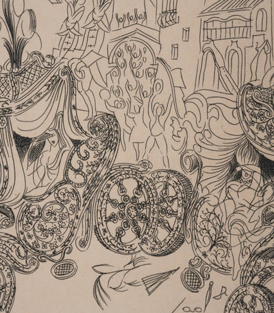 Louis TOUCHAGUES : La parade des carrosses, Gravure originale