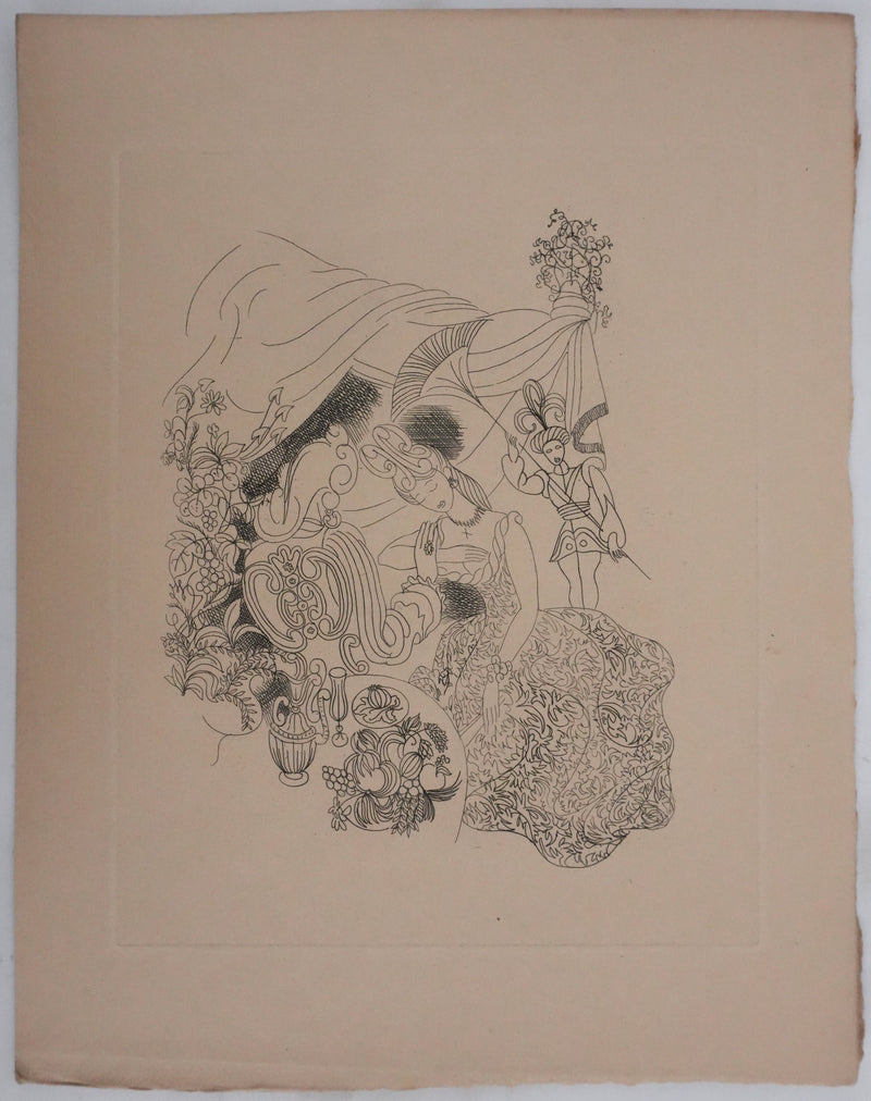 Louis TOUCHAGUES : Discussion intime, Gravure originale