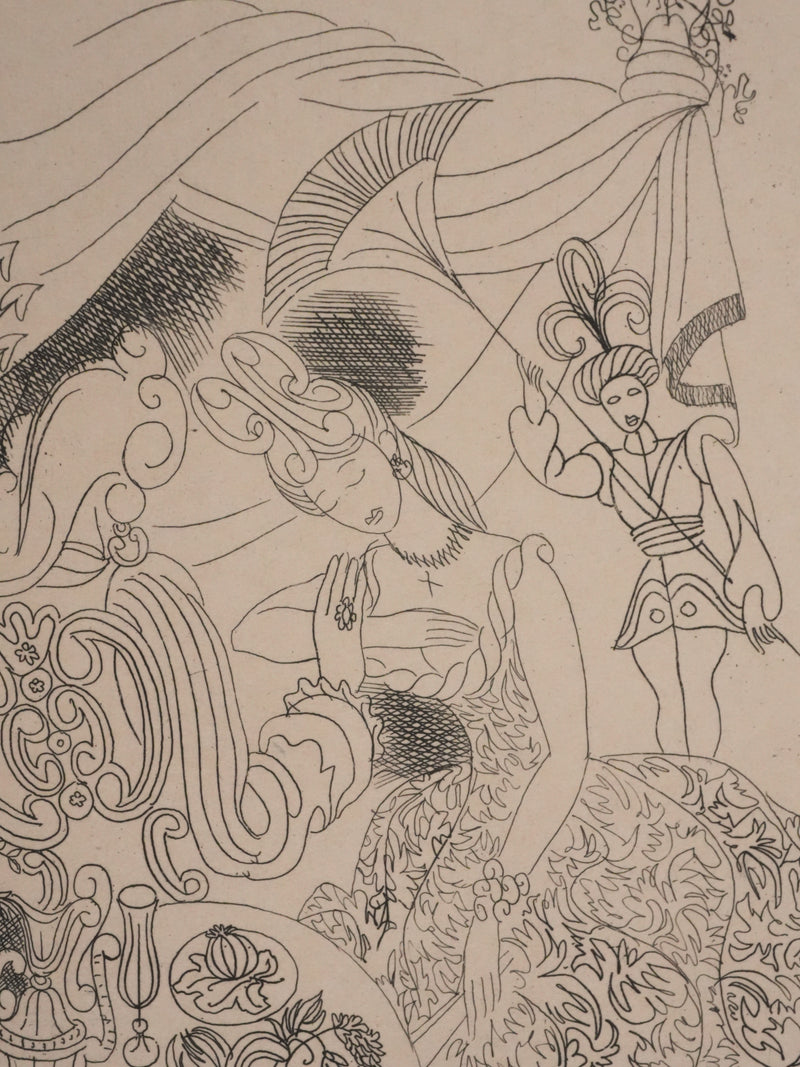 Louis TOUCHAGUES : Discussion intime, Gravure originale