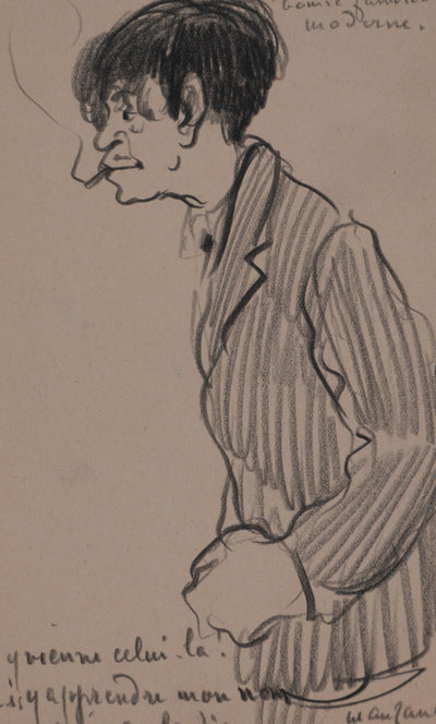 Georges MANZANA-PISSARRO : Jeune homme à la cigarette, Dessin original signé