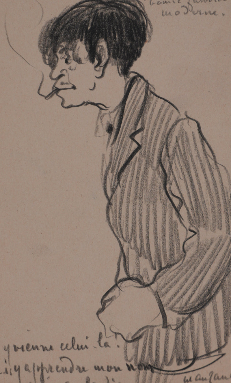 Georges MANZANA-PISSARRO : Jeune homme à la cigarette, Dessin original signé