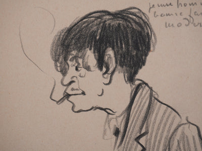 Georges MANZANA-PISSARRO : Jeune homme à la cigarette, Dessin original signé
