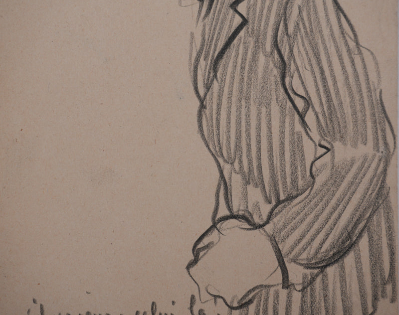 Georges MANZANA-PISSARRO : Jeune homme à la cigarette, Dessin original signé