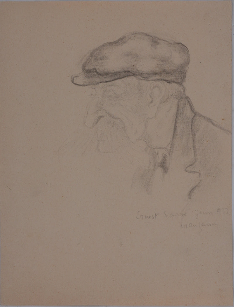 Georges MANZANA-PISSARRO : Vieillard aux grandes moustaches, Dessin original signé