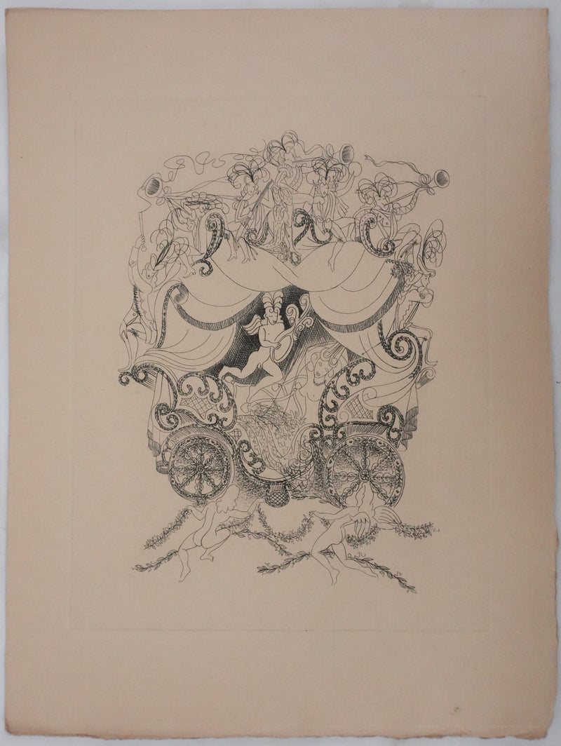 Louis TOUCHAGUES : Le carrosse musical, Gravure originale