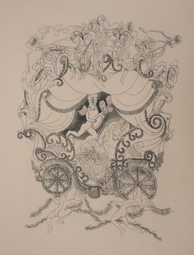 Louis TOUCHAGUES : Le carrosse musical, Gravure originale