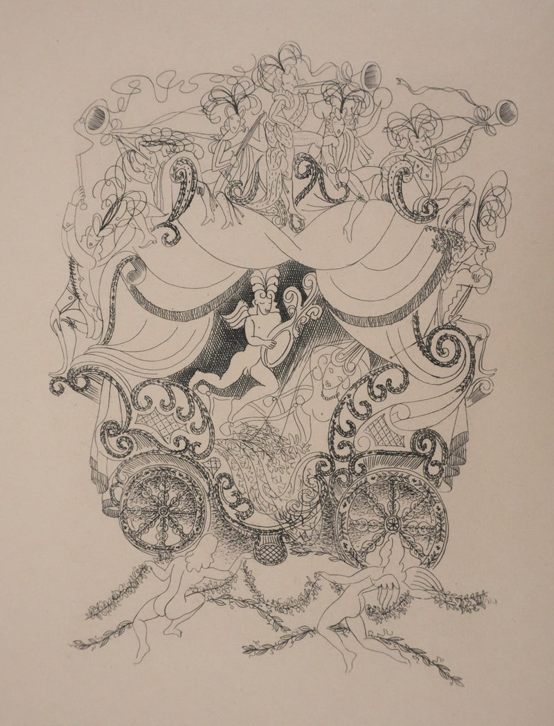 Louis TOUCHAGUES : Le carrosse musical, Gravure originale