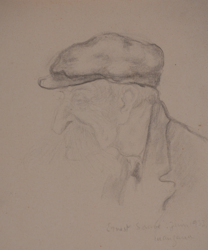 Georges MANZANA-PISSARRO : Vieillard aux grandes moustaches, Dessin original signé