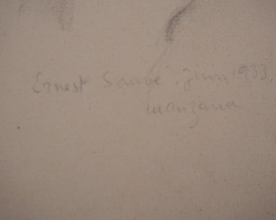 Georges MANZANA-PISSARRO : Vieillard aux grandes moustaches, Dessin original signé