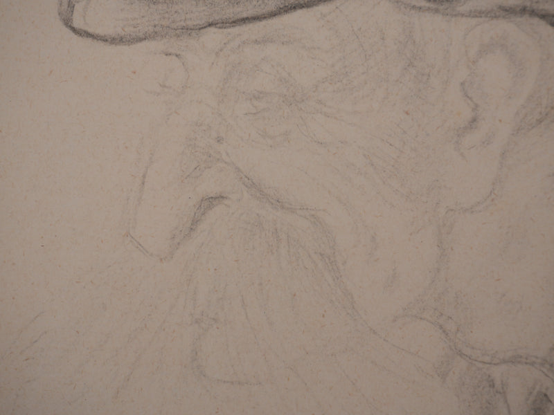 Georges MANZANA-PISSARRO : Vieillard aux grandes moustaches, Dessin original signé
