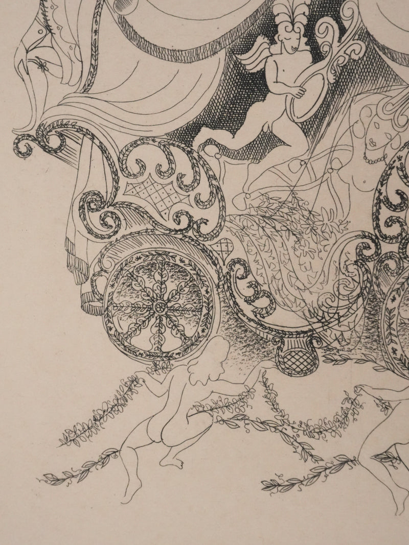 Louis TOUCHAGUES : Le carrosse musical, Gravure originale