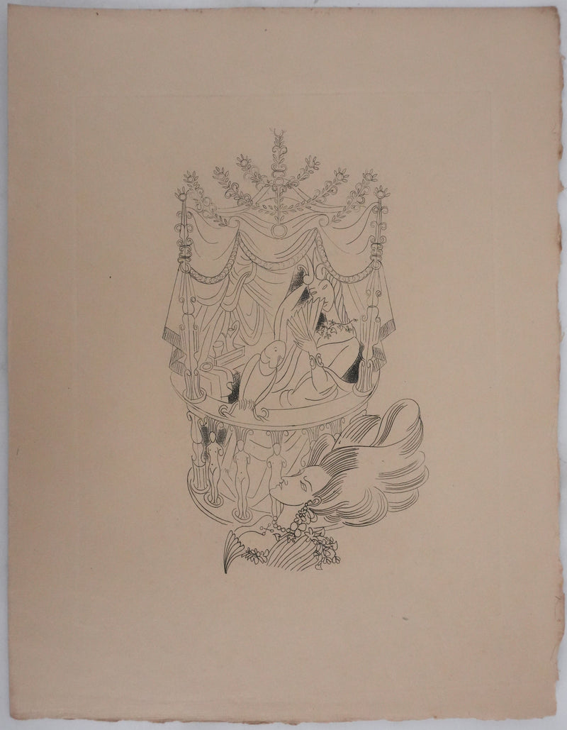 Louis TOUCHAGUES : La loge fleurie, Gravure originale