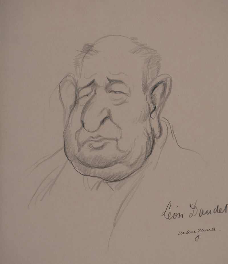 Georges MANZANA-PISSARRO : Léon Daudet, Dessin original signé
