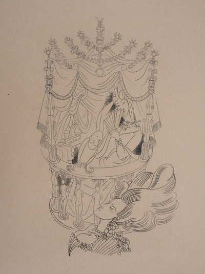 Louis TOUCHAGUES : La loge fleurie, Gravure originale