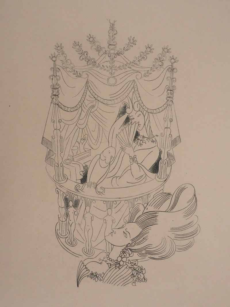 Louis TOUCHAGUES : La loge fleurie, Gravure originale