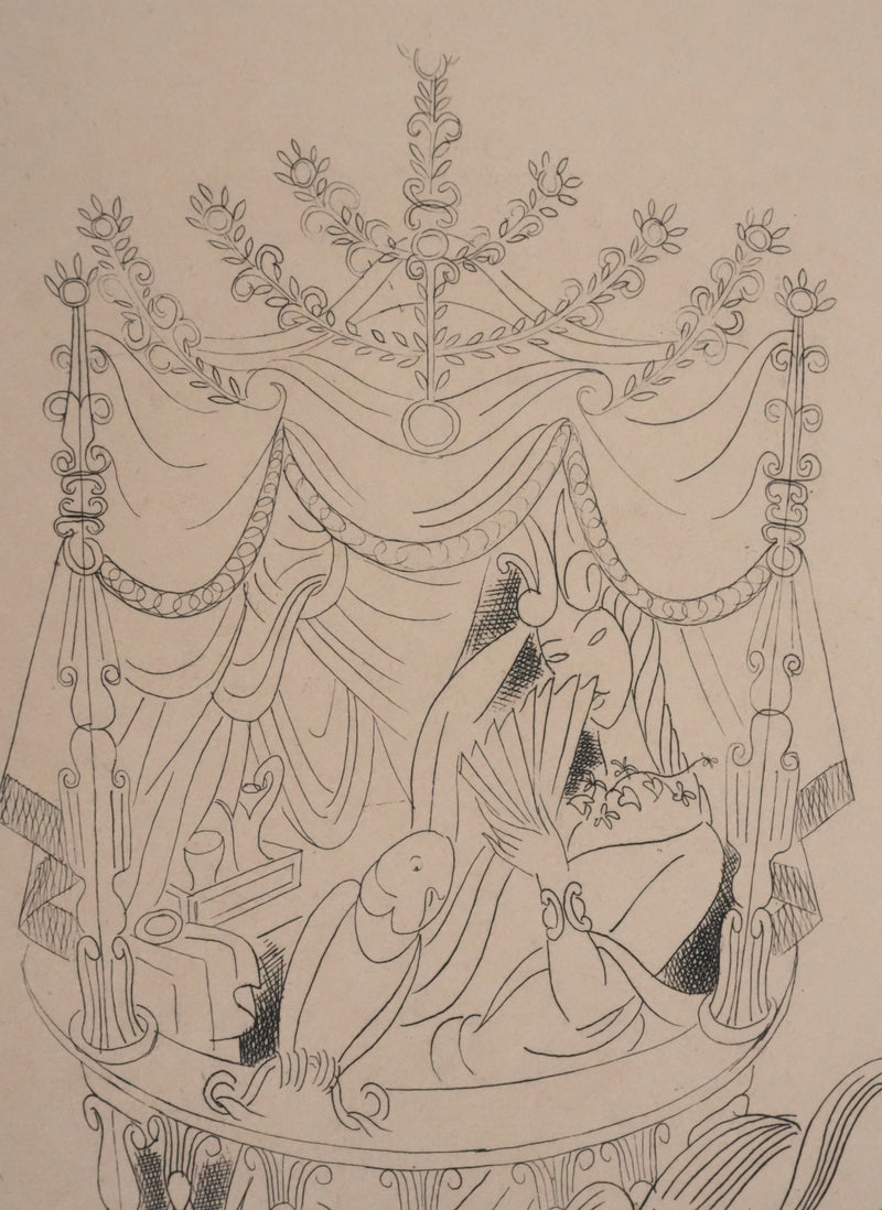 Louis TOUCHAGUES : La loge fleurie, Gravure originale